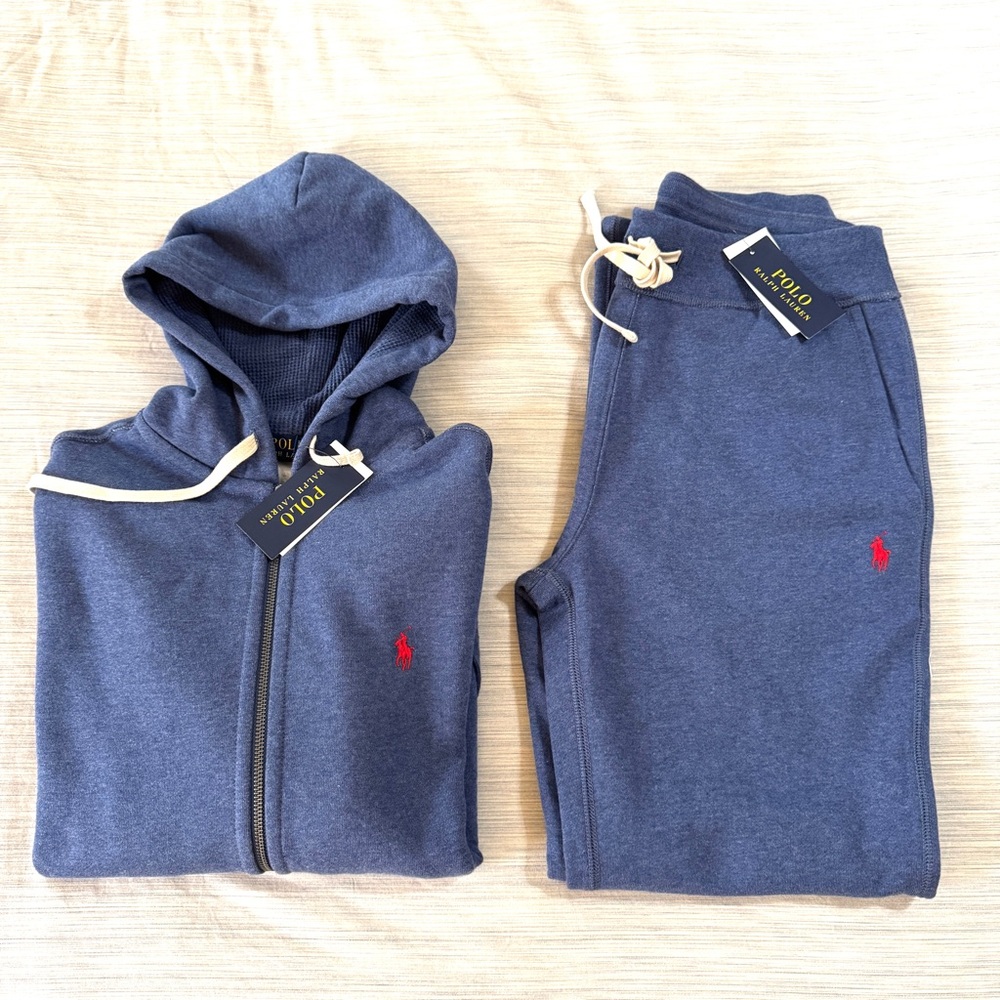 Polo Ralph Lauren Classic Full-Zip Fleece Sweatsuit Navy Heather Red Pony👀👀👀